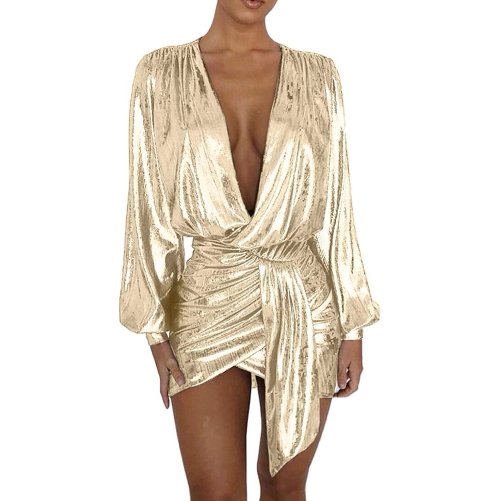 Gold Disco Dress with Deep V
